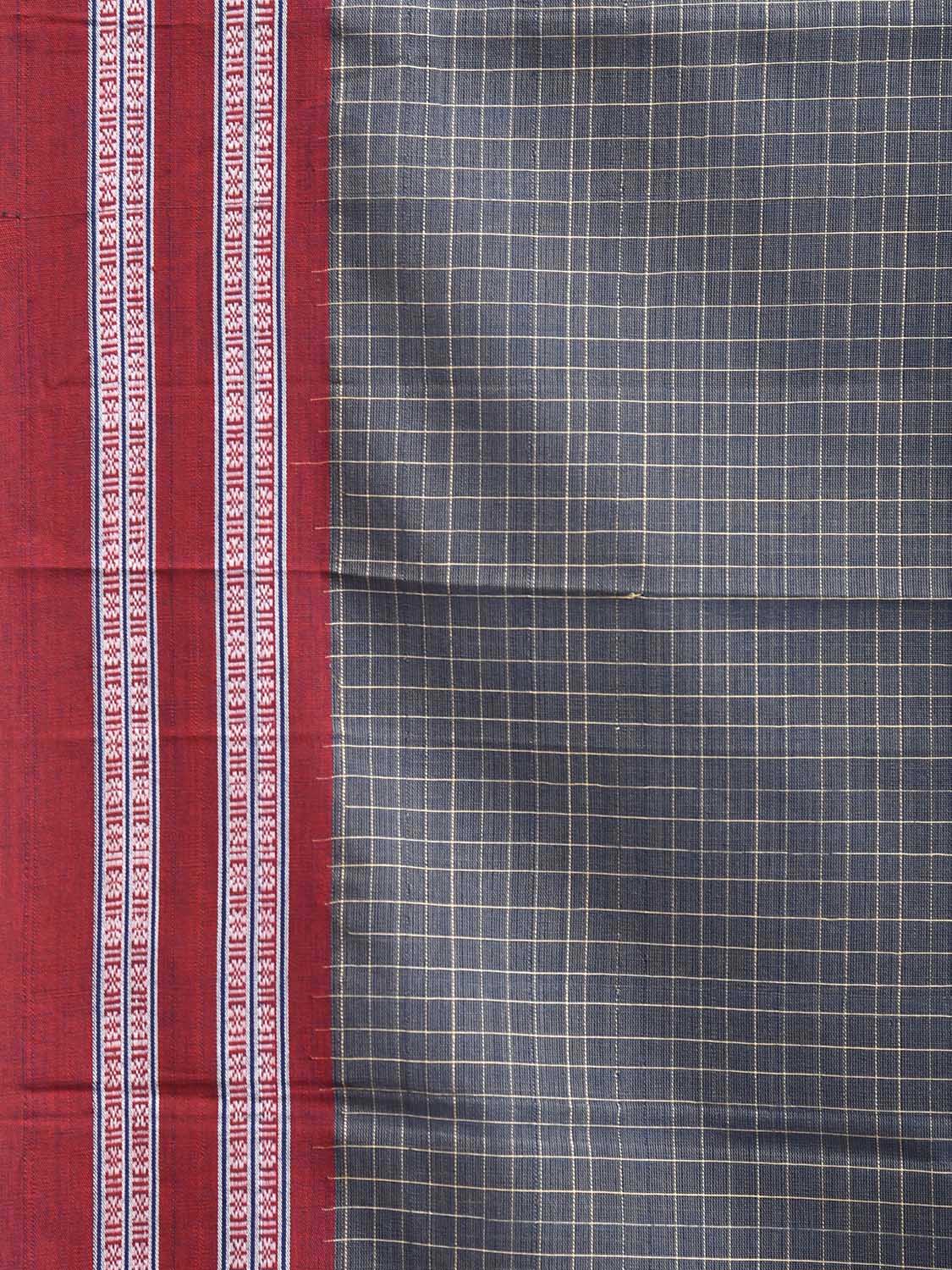 Grey and Red Narayanpet Cotton Handloom Saree with Checks Design No Blouse np1377