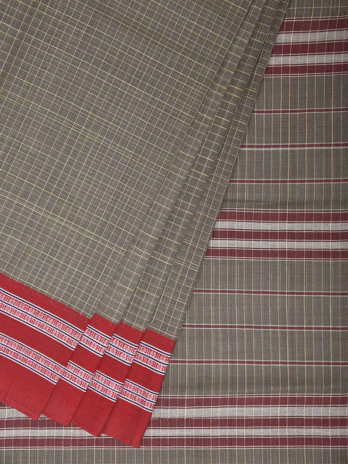 Sea Green and Red Narayanpet Cotton Handloom Saree with Checks Design No Blouse np1378