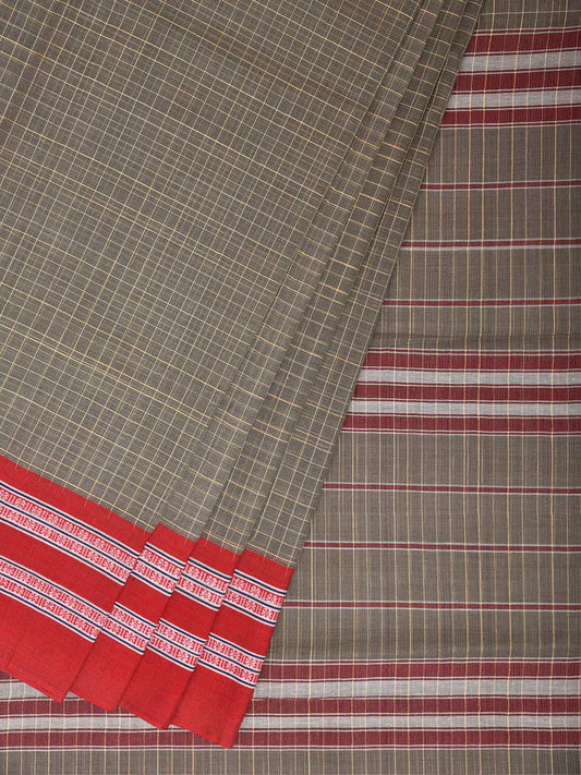 Sea Green and Red Narayanpet Cotton Handloom Saree with Checks Design No Blouse np1378