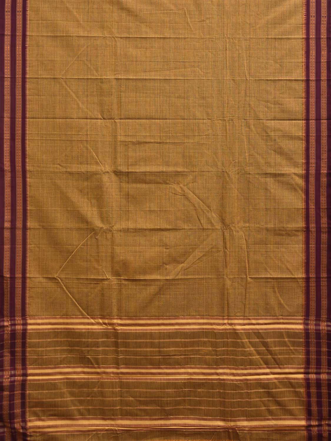 Olive and Maroon Narayanpet Cotton Handloom Saree with Checks Design No Blouse np1380