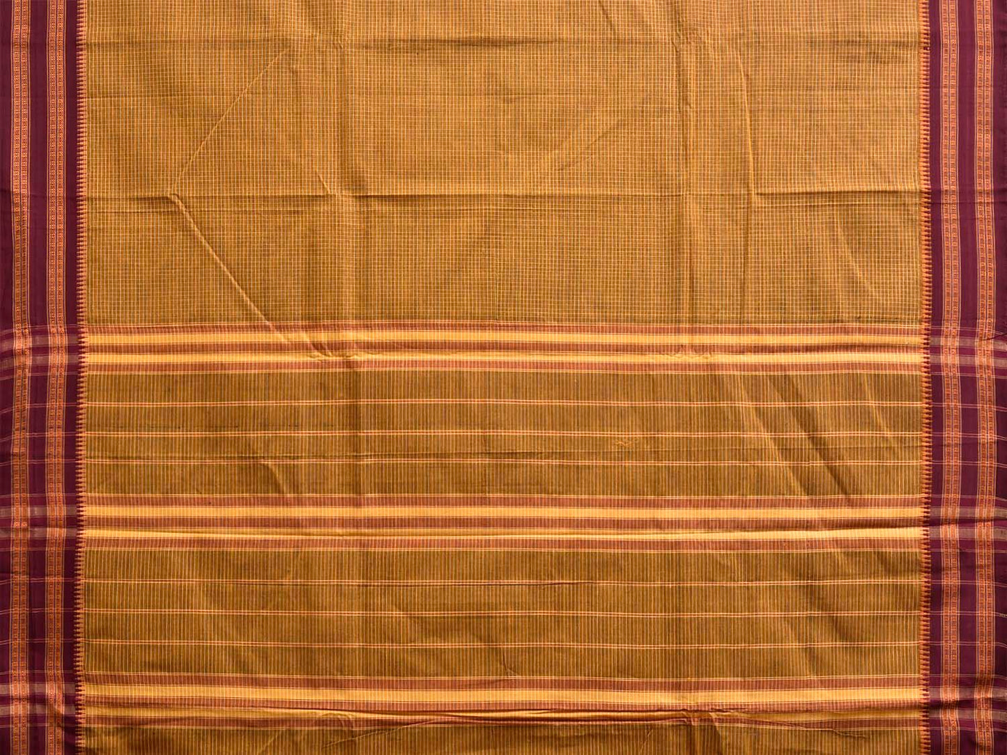 Olive and Maroon Narayanpet Cotton Handloom Saree with Checks Design No Blouse np1380