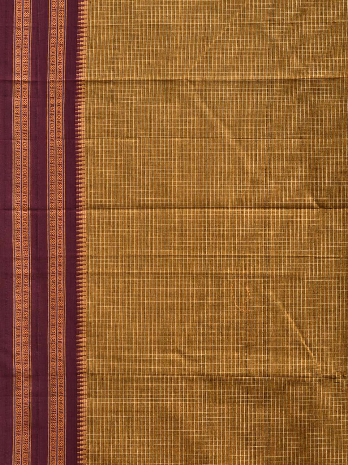 Olive and Maroon Narayanpet Cotton Handloom Saree with Checks Design No Blouse np1380