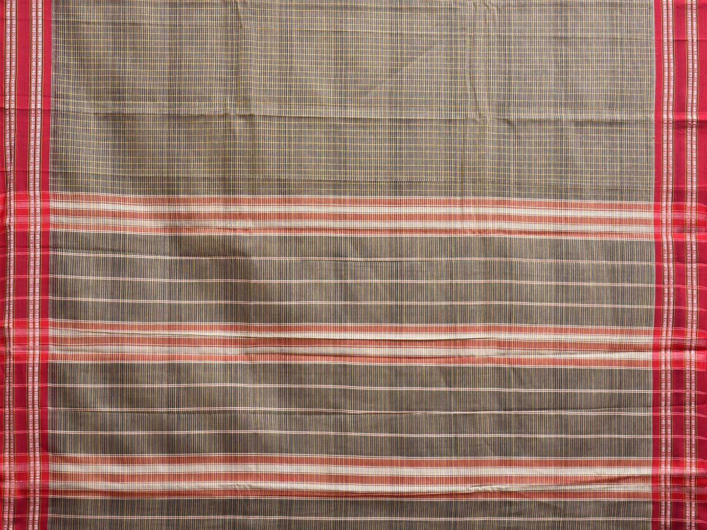 Sea Green and Red Narayanpet Cotton Handloom Saree with Strips Design No Blouse np1381