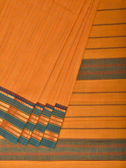 Yellow Narayanpet Cotton Handloom Saree with Strips Design No Blouse np1382