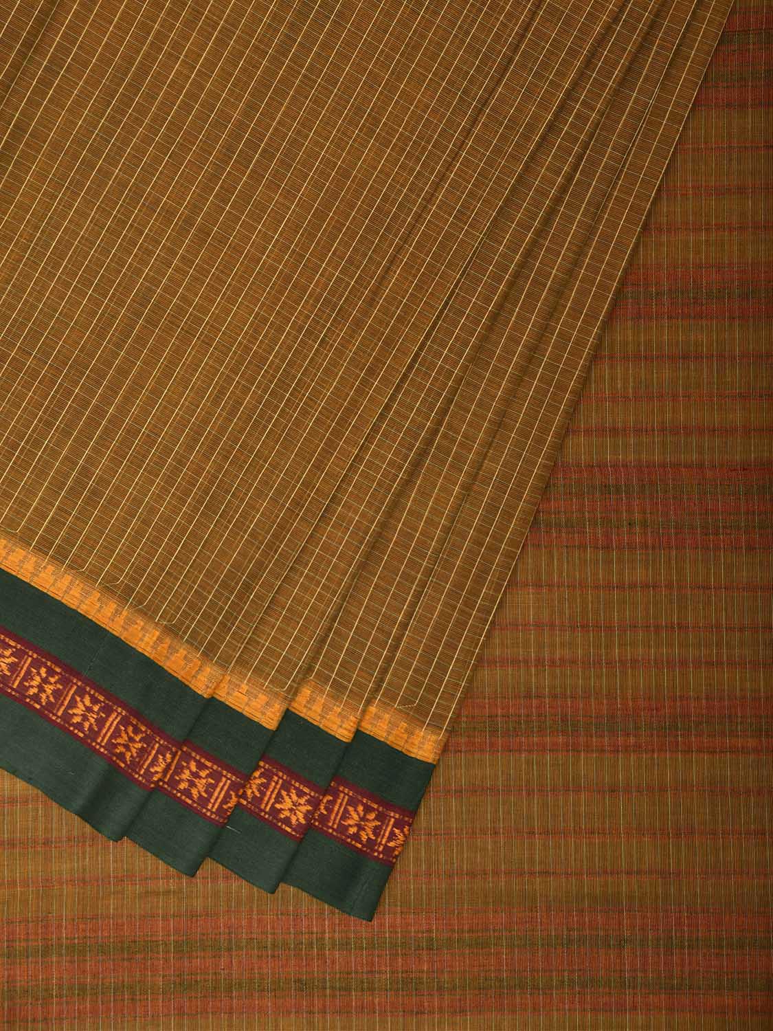 Olive and Green Narayanpet Cotton Handloom Saree with Checks Design No Blouse np1383