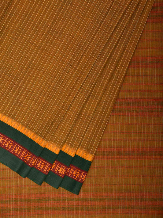 Olive and Green Narayanpet Cotton Handloom Saree with Checks Design No Blouse np1383