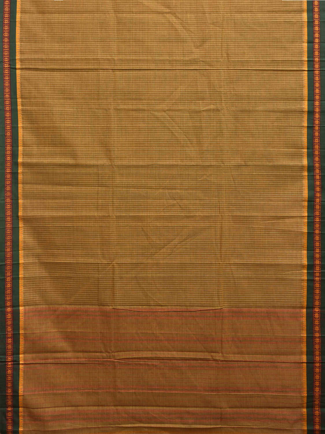 Olive and Green Narayanpet Cotton Handloom Saree with Checks Design No Blouse np1383