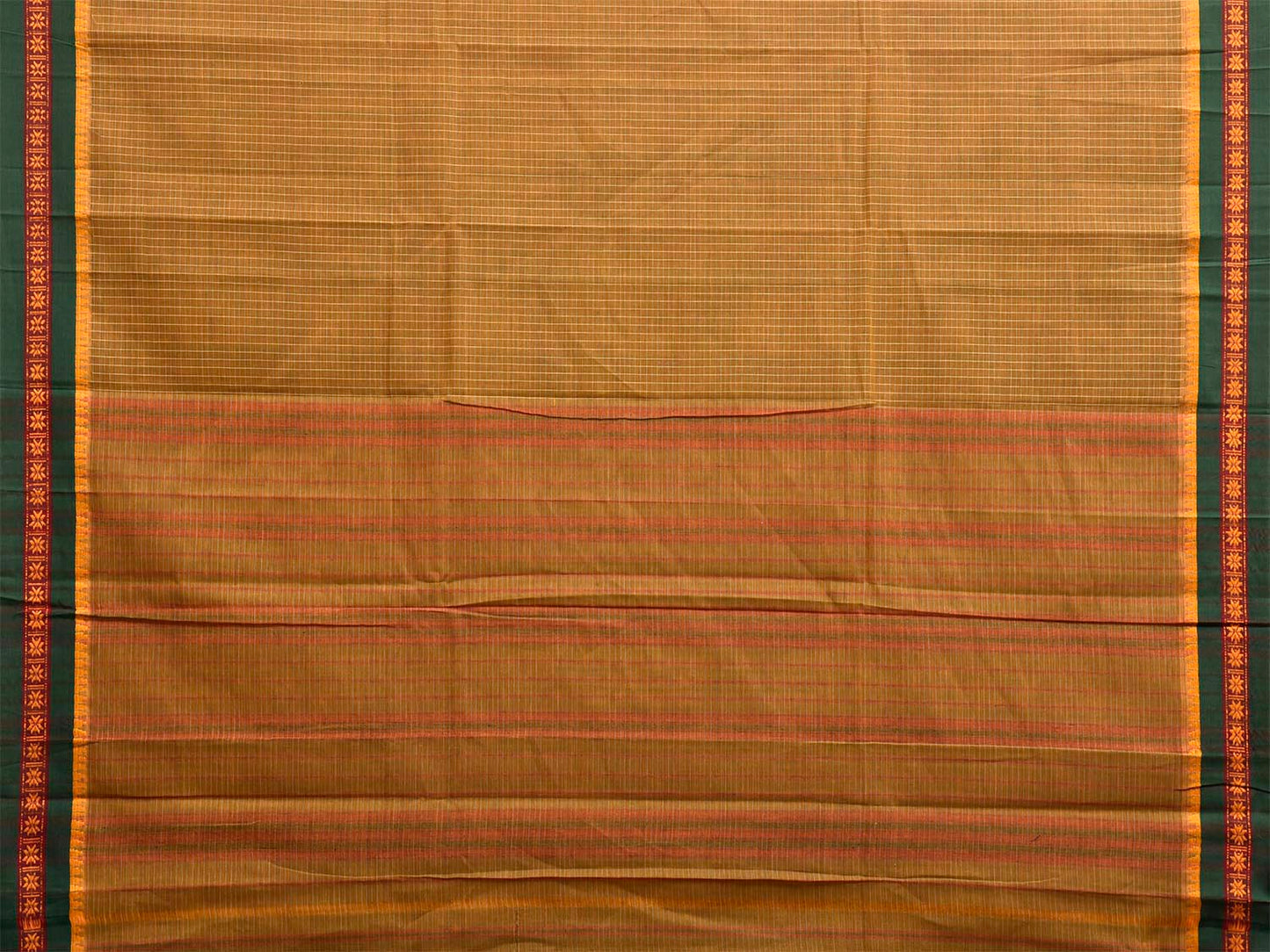 Olive and Green Narayanpet Cotton Handloom Saree with Checks Design No Blouse np1383