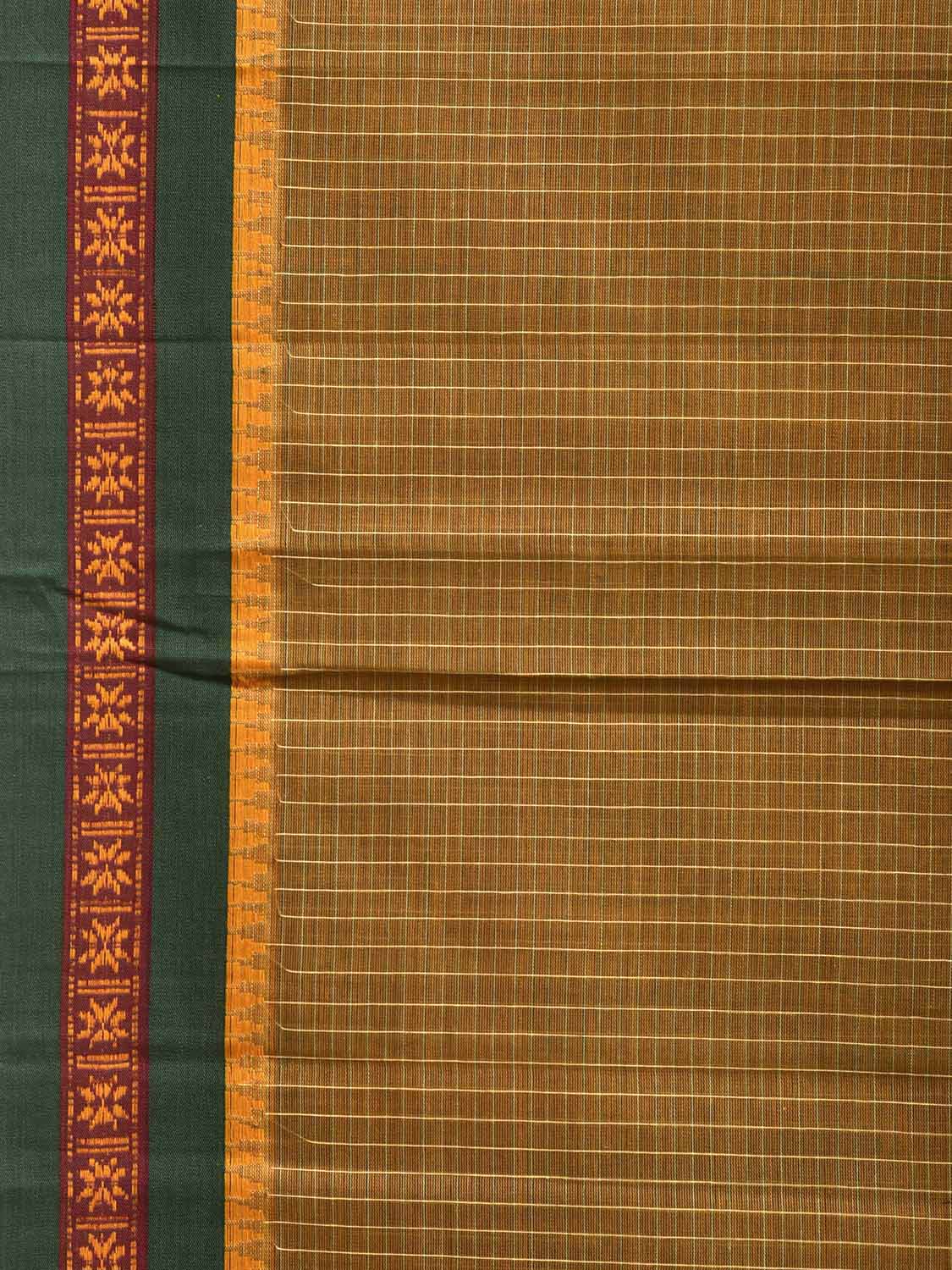 Olive and Green Narayanpet Cotton Handloom Saree with Checks Design No Blouse np1383