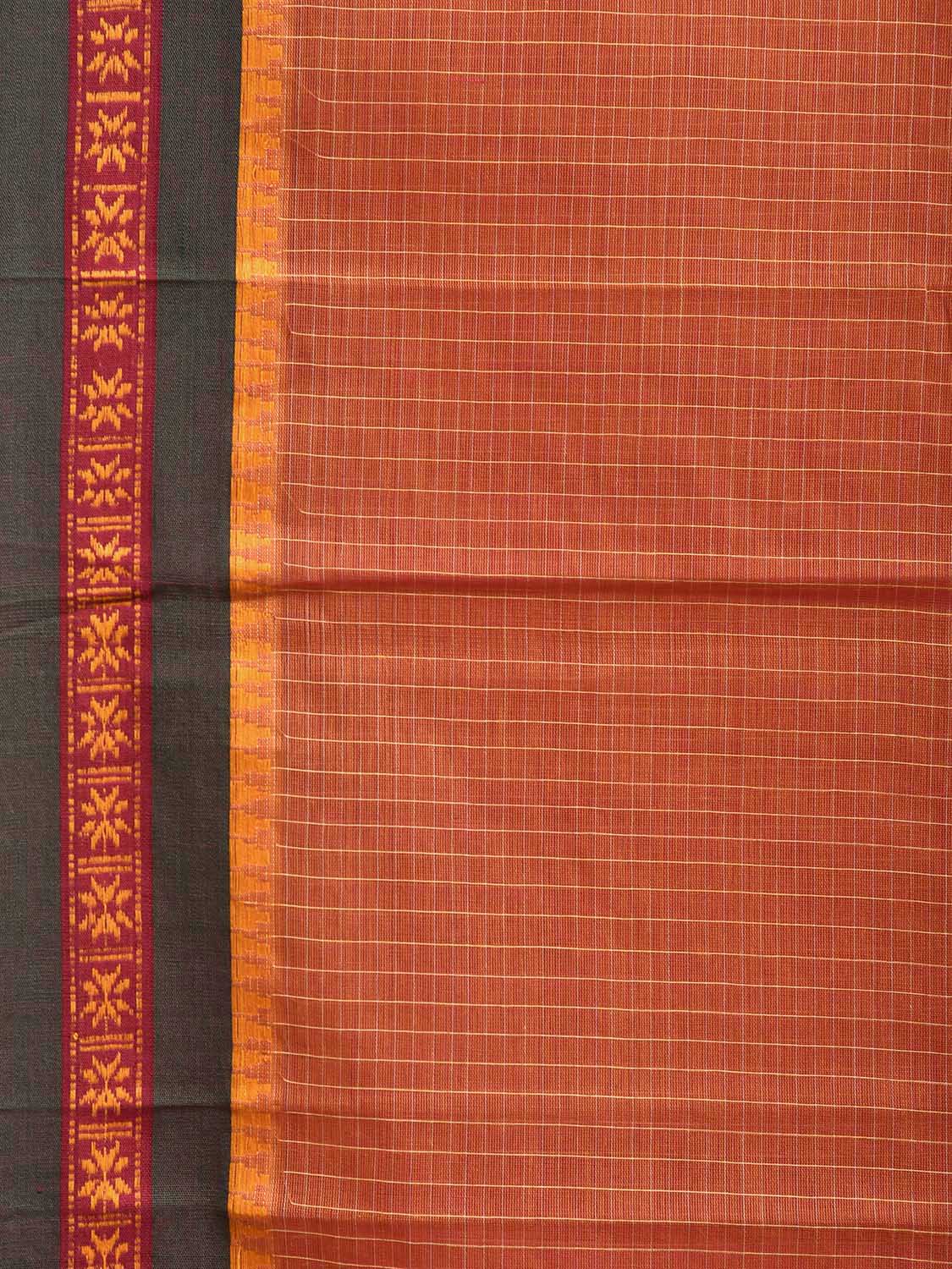 Orange and Green Narayanpet Cotton Handloom Saree with Checks Design No Blouse np1384