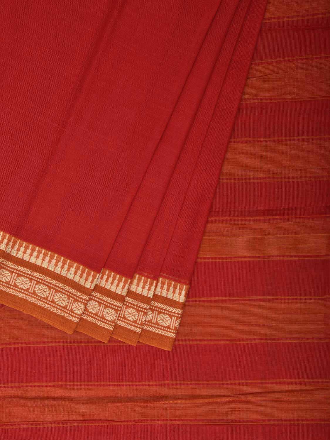 Red and Mustard Narayanpet Cotton Handloom Plain Saree with Strips Pallu Design No Blouse np1385