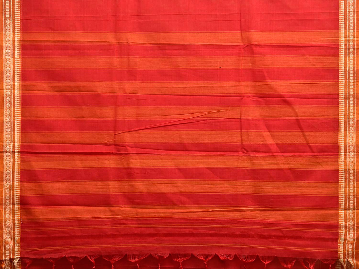 Red and Mustard Narayanpet Cotton Handloom Plain Saree with Strips Pallu Design No Blouse np1385
