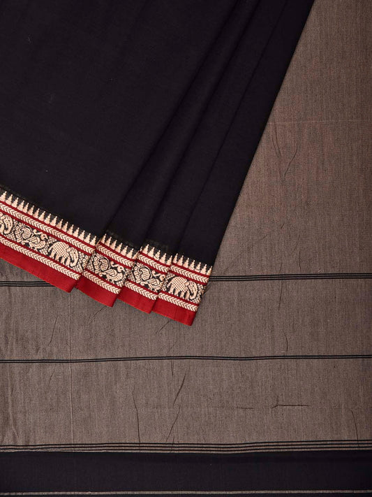Black and Khaki Narayanpet Cotton Saree with Contrast Pallu Design np1386