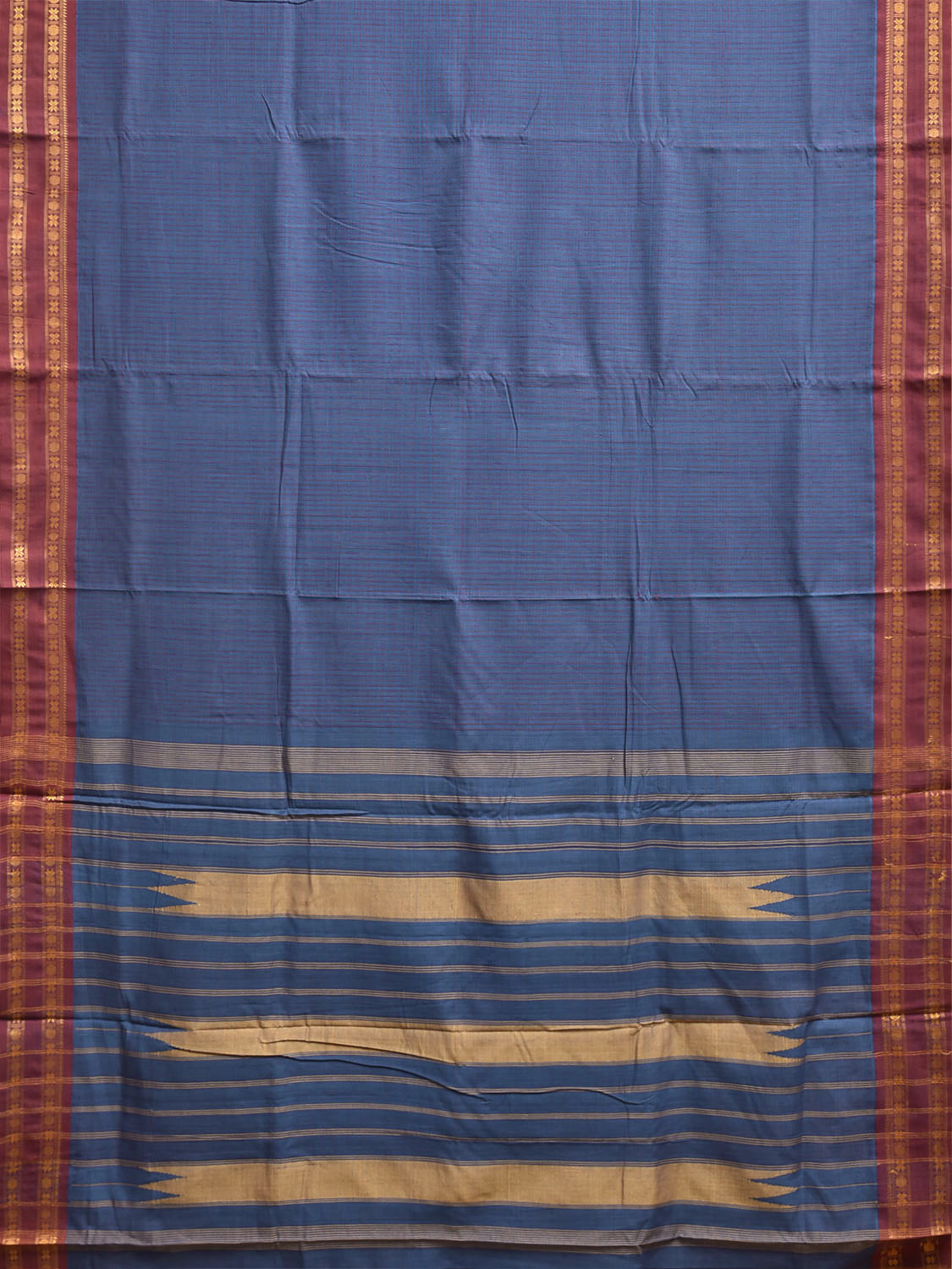Blue and Maroon Narayanpet Cotton Handloom Saree with Checks Design np1387