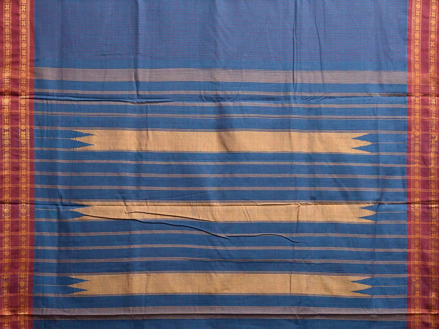 Blue and Maroon Narayanpet Cotton Handloom Saree with Checks Design np1387