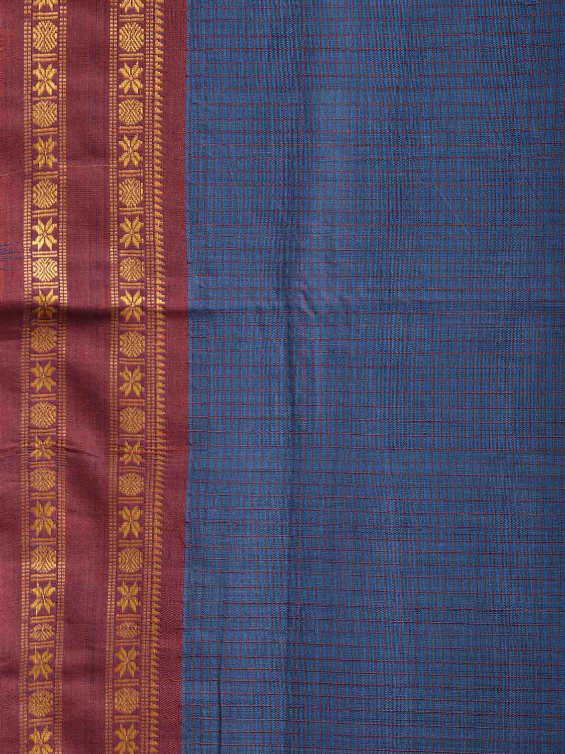 Blue and Maroon Narayanpet Cotton Handloom Saree with Checks Design np1387