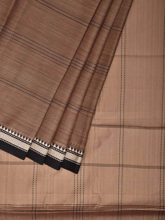 Fawn and Cream Narayanpet Cotton Saree with Strips and Contrast Pallu Design No Blouse np1389