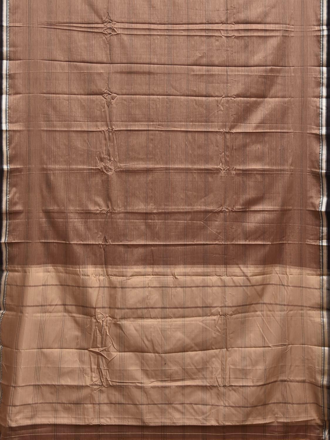 Fawn and Cream Narayanpet Cotton Saree with Strips and Contrast Pallu Design No Blouse np1389