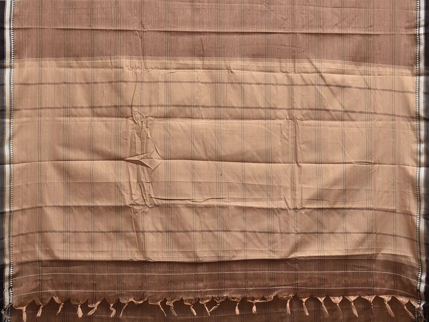 Fawn and Cream Narayanpet Cotton Saree with Strips and Contrast Pallu Design No Blouse np1389