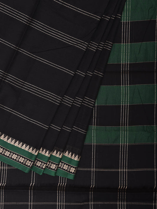 Black and Green Narayanpet Cotton Saree with Strips Design No Blouse np1390