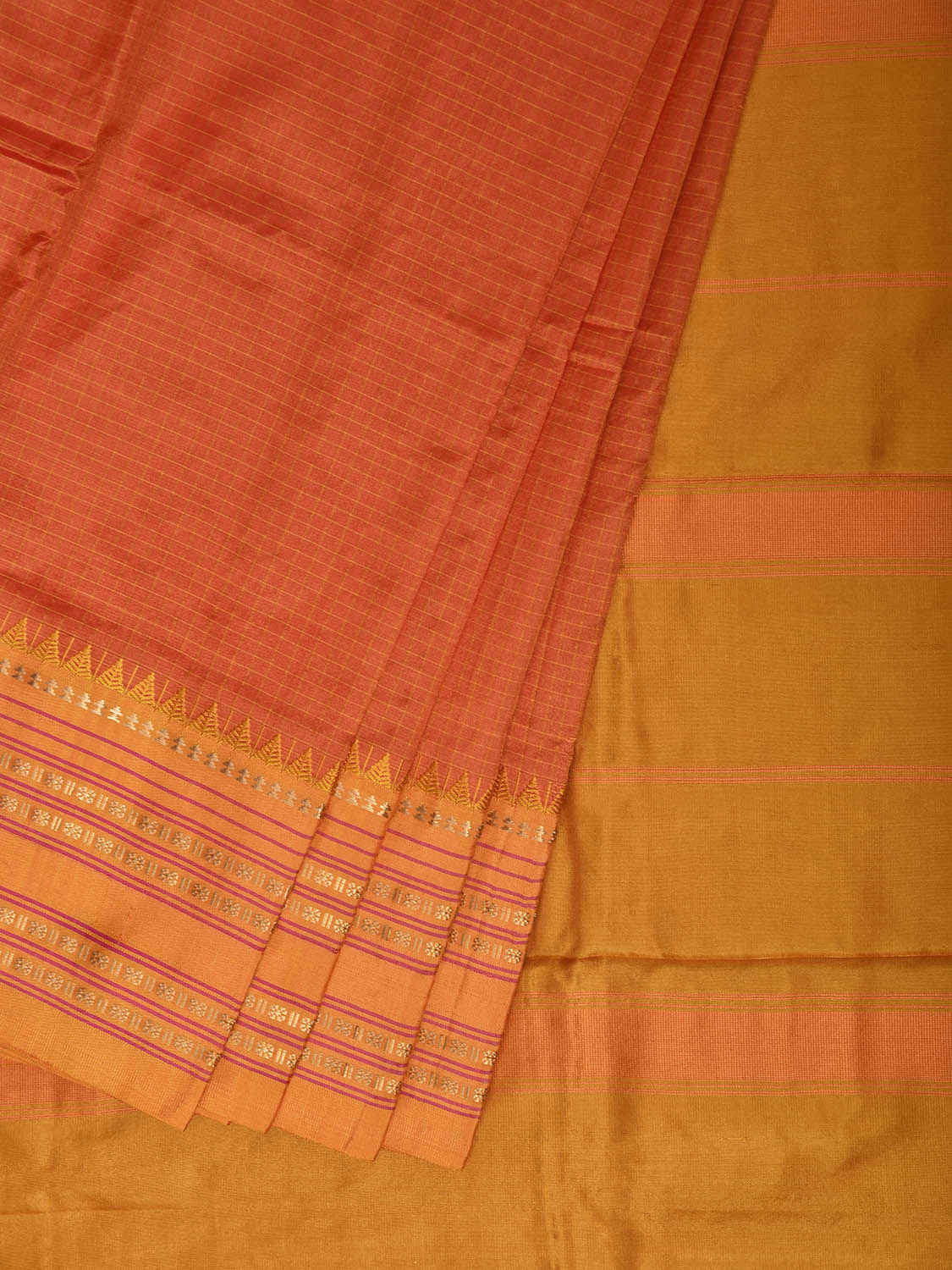 Orange and Yellow Narayanpet Silk Saree with Check Design np1392