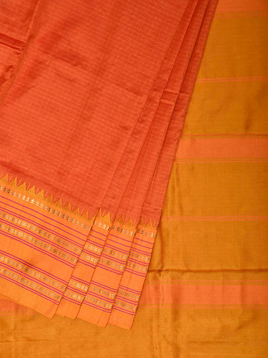 Orange and Yellow Narayanpet Silk Saree with Check Design np1392