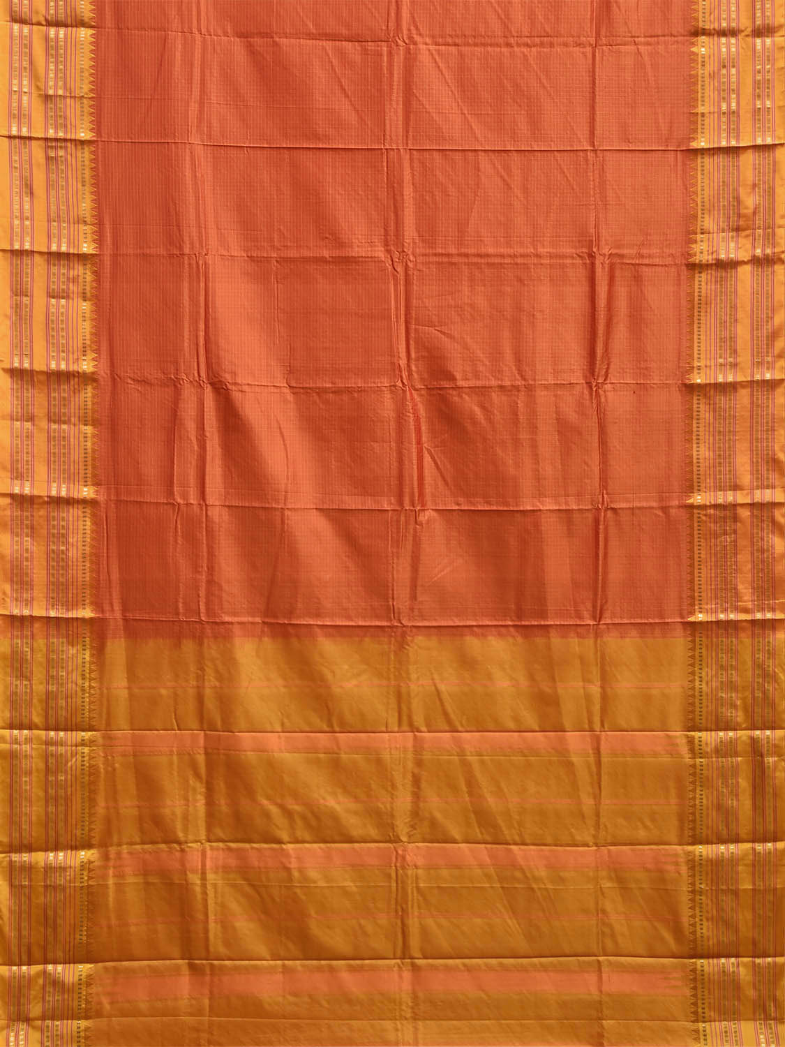 Orange and Yellow Narayanpet Silk Saree with Check Design np1392