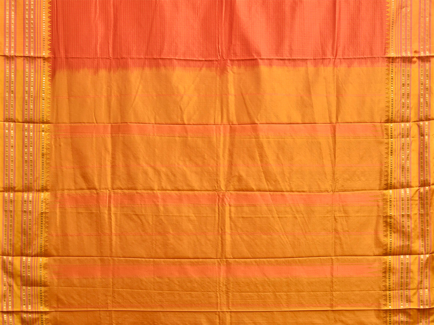 Orange and Yellow Narayanpet Silk Saree with Check Design np1392