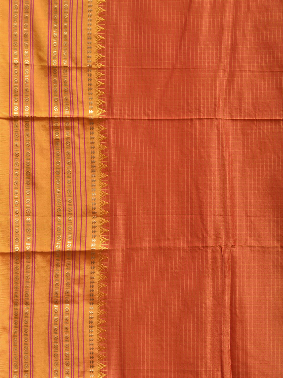 Orange and Yellow Narayanpet Silk Saree with Check Design np1392