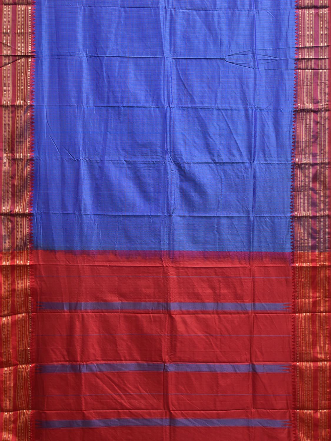 Blue and Red Narayanpet Silk Saree with Check Design np1393