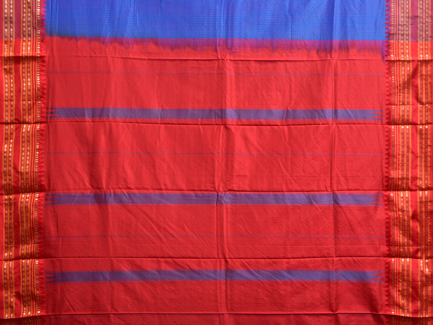 Blue and Red Narayanpet Silk Saree with Check Design np1393