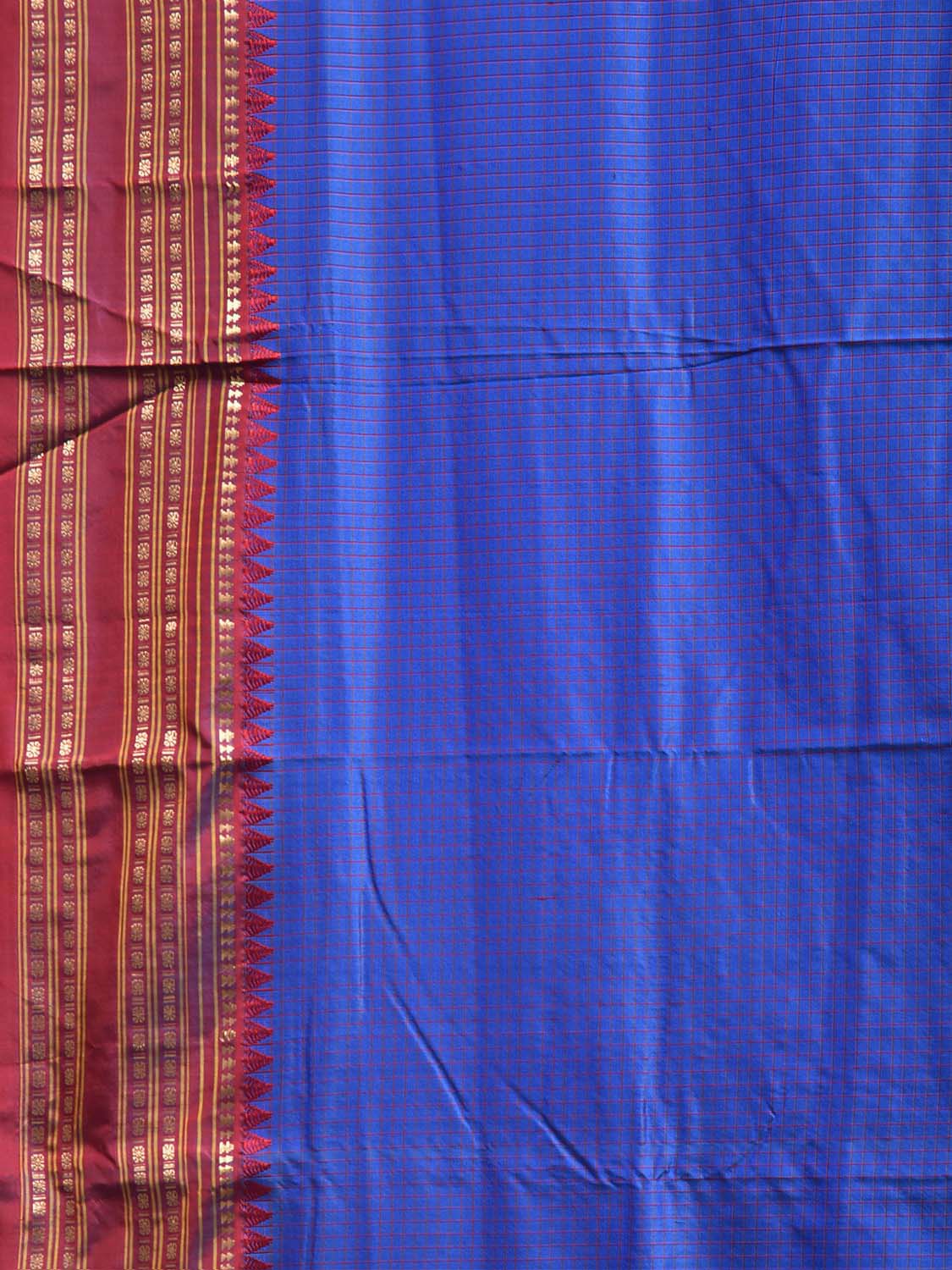 Blue and Red Narayanpet Silk Saree with Check Design np1393
