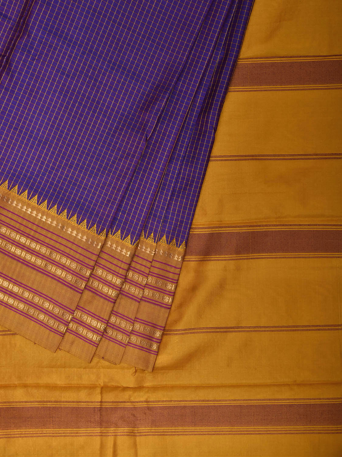 Purple and Yellow Narayanpet Silk Saree with Check Design np1395