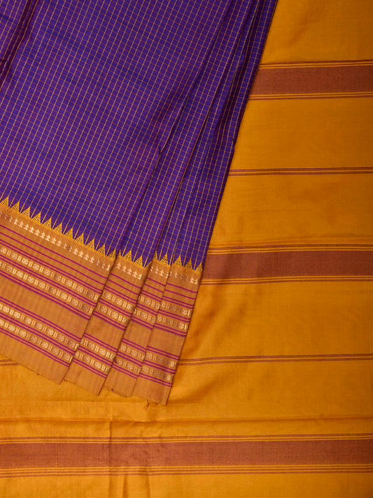Purple and Yellow Narayanpet Silk Saree with Check Design np1395