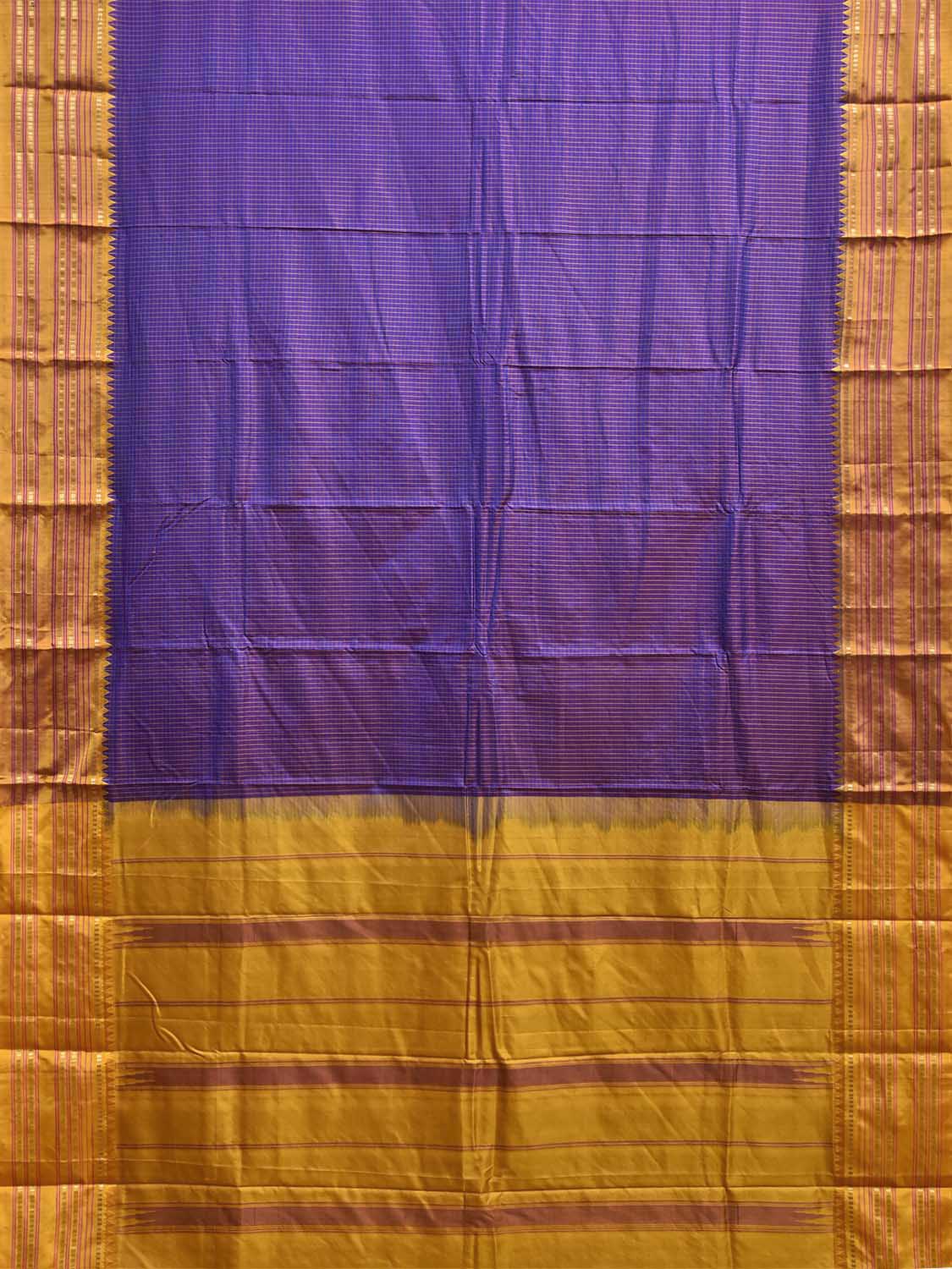 Purple and Yellow Narayanpet Silk Saree with Check Design np1395