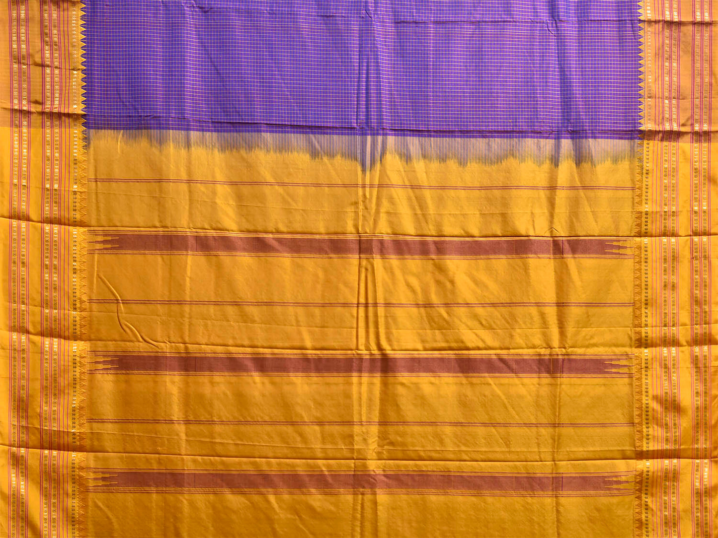 Purple and Yellow Narayanpet Silk Saree with Check Design np1395