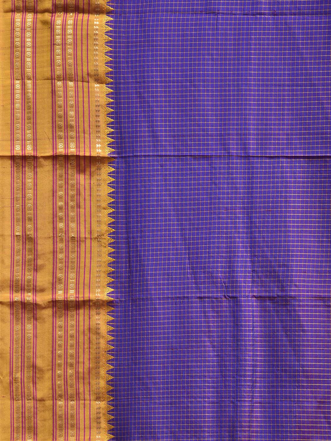 Purple and Yellow Narayanpet Silk Saree with Check Design np1395