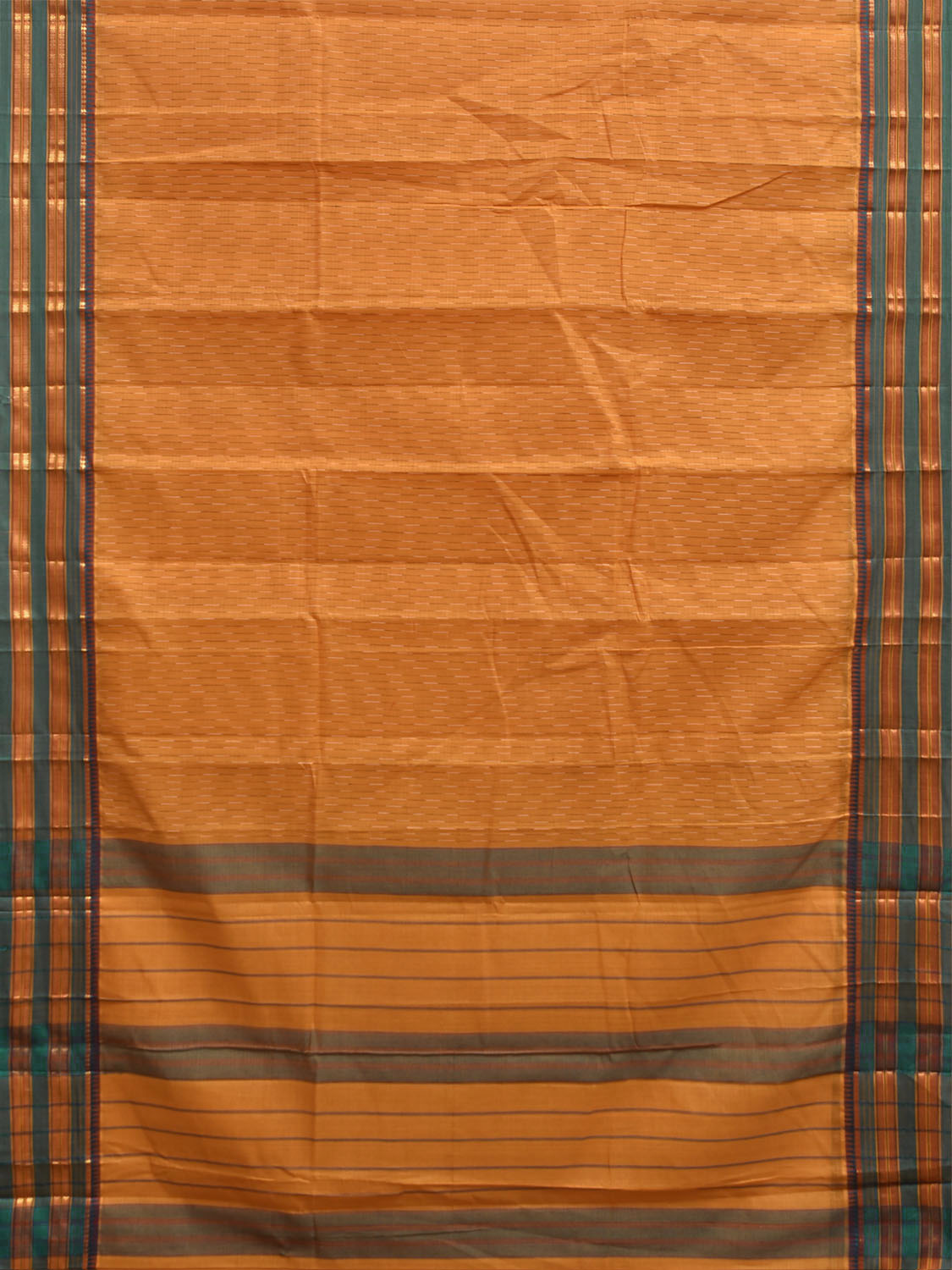 Orange and Green Narayanpet Cotton Handloom Saree with Strips Design No Blouse np1400