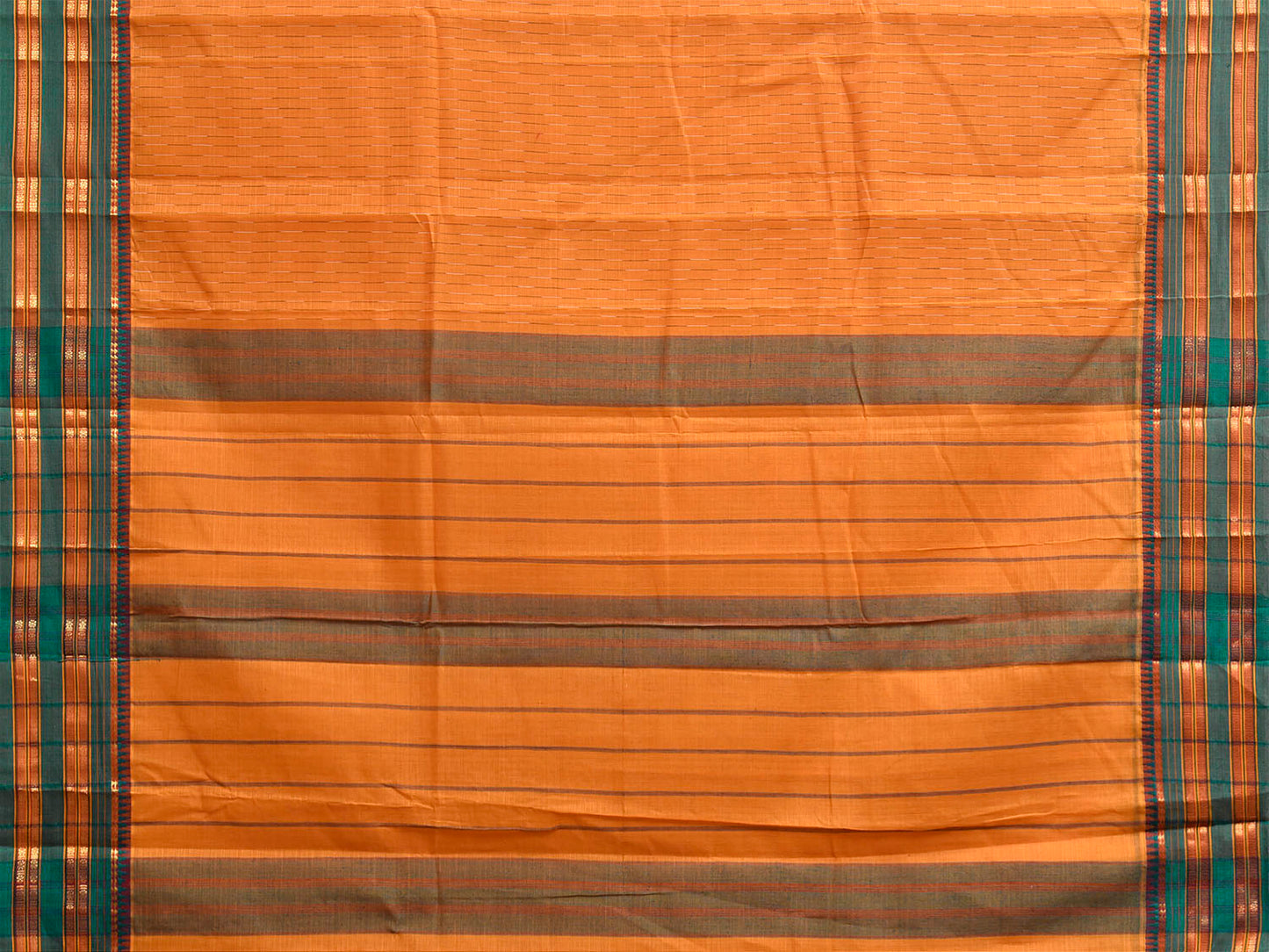 Orange and Green Narayanpet Cotton Handloom Saree with Strips Design No Blouse np1400