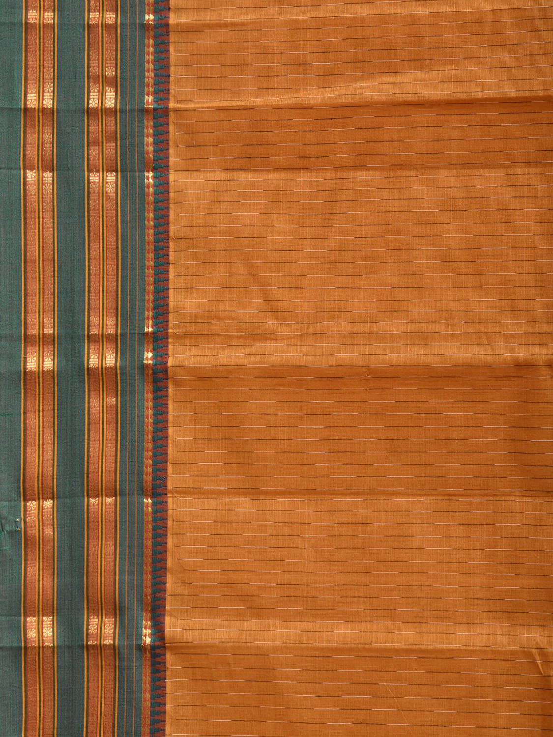 Orange and Green Narayanpet Cotton Handloom Saree with Strips Design No Blouse np1400