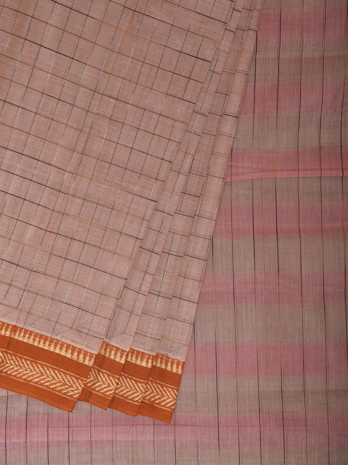Cream and Mustard Narayanpet Cotton Handloom Saree with Big Checks Design No Blouse np1401