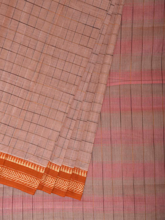 Cream and Mustard Narayanpet Cotton Handloom Saree with Big Checks Design No Blouse np1401