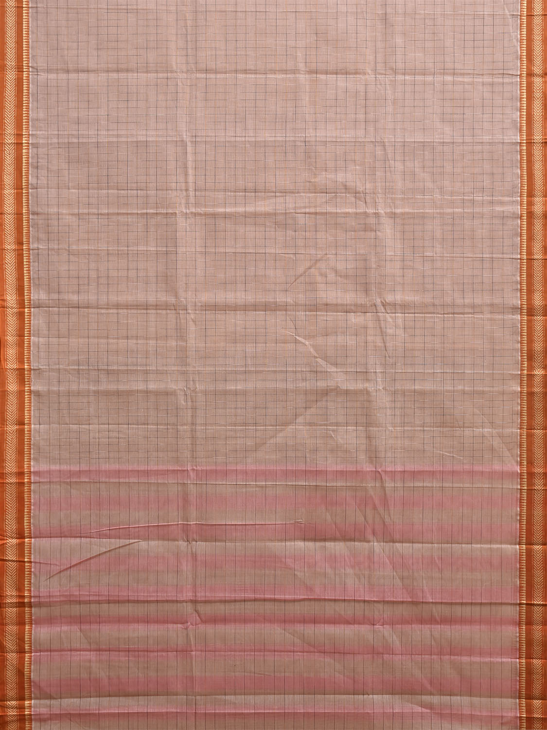 Cream and Mustard Narayanpet Cotton Handloom Saree with Big Checks Design No Blouse np1401