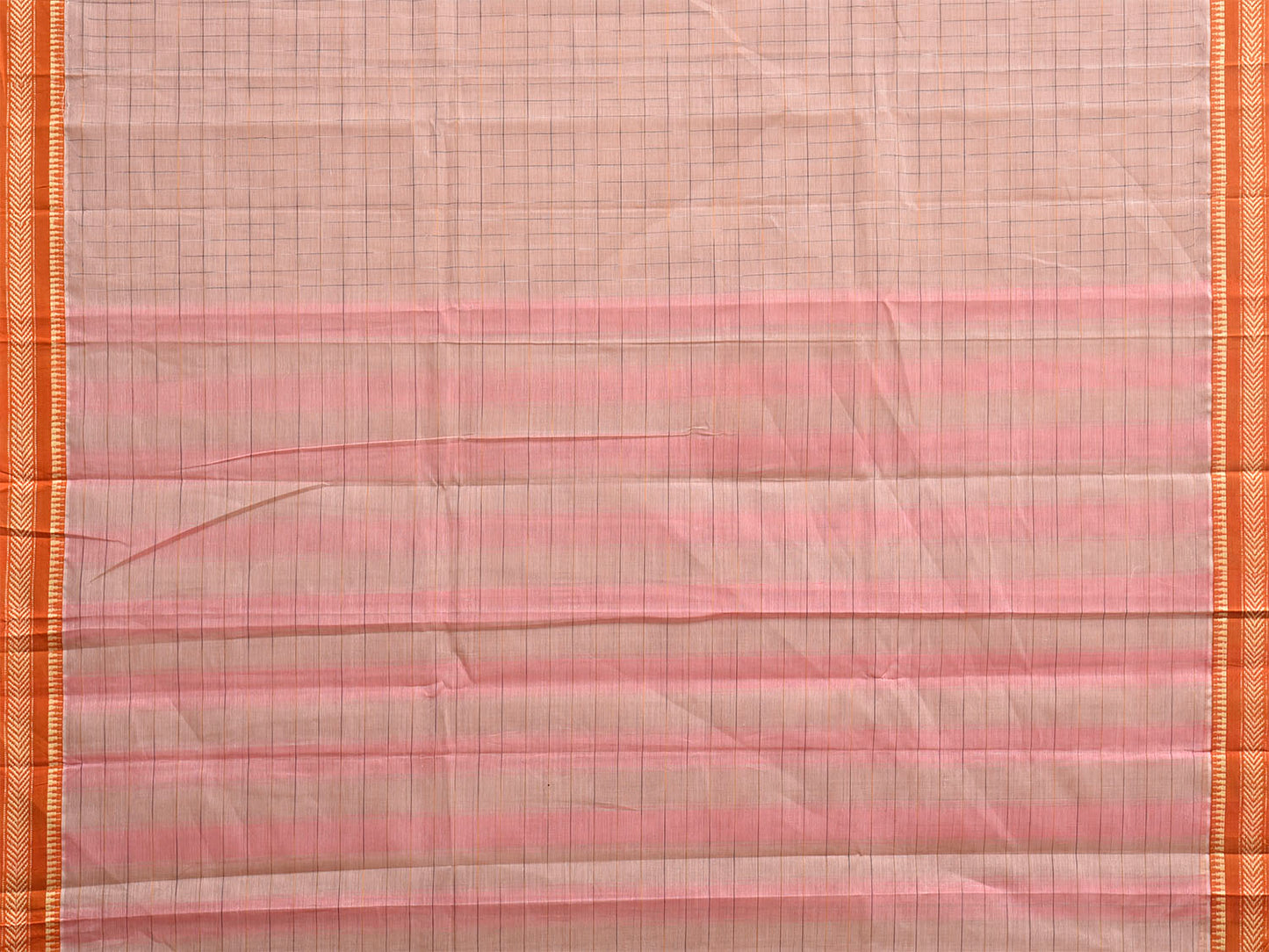 Cream and Mustard Narayanpet Cotton Handloom Saree with Big Checks Design No Blouse np1401