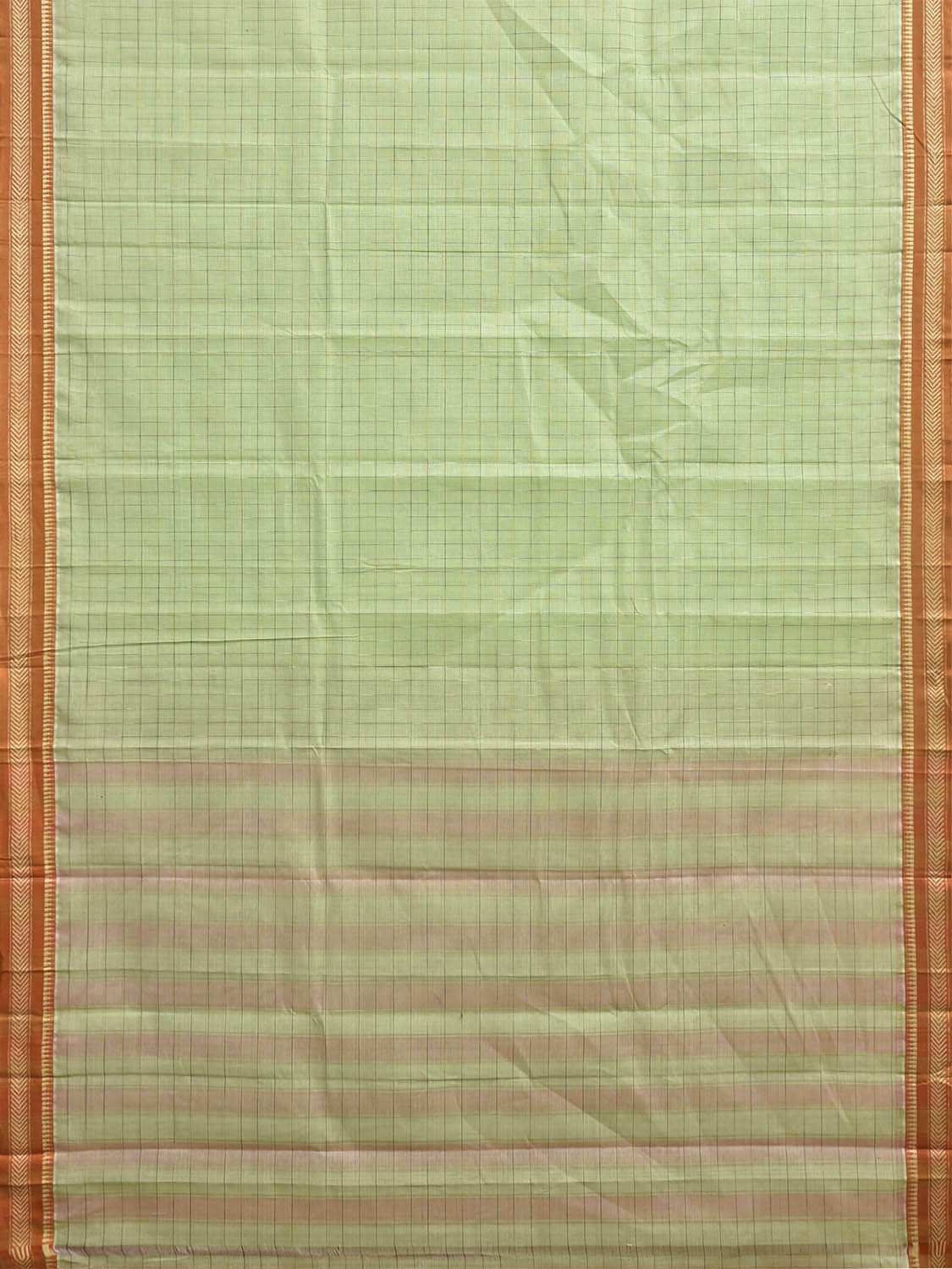 Light Green and Mustard Narayanpet Cotton Handloom Saree with Big Checks Design No Blouse np1403