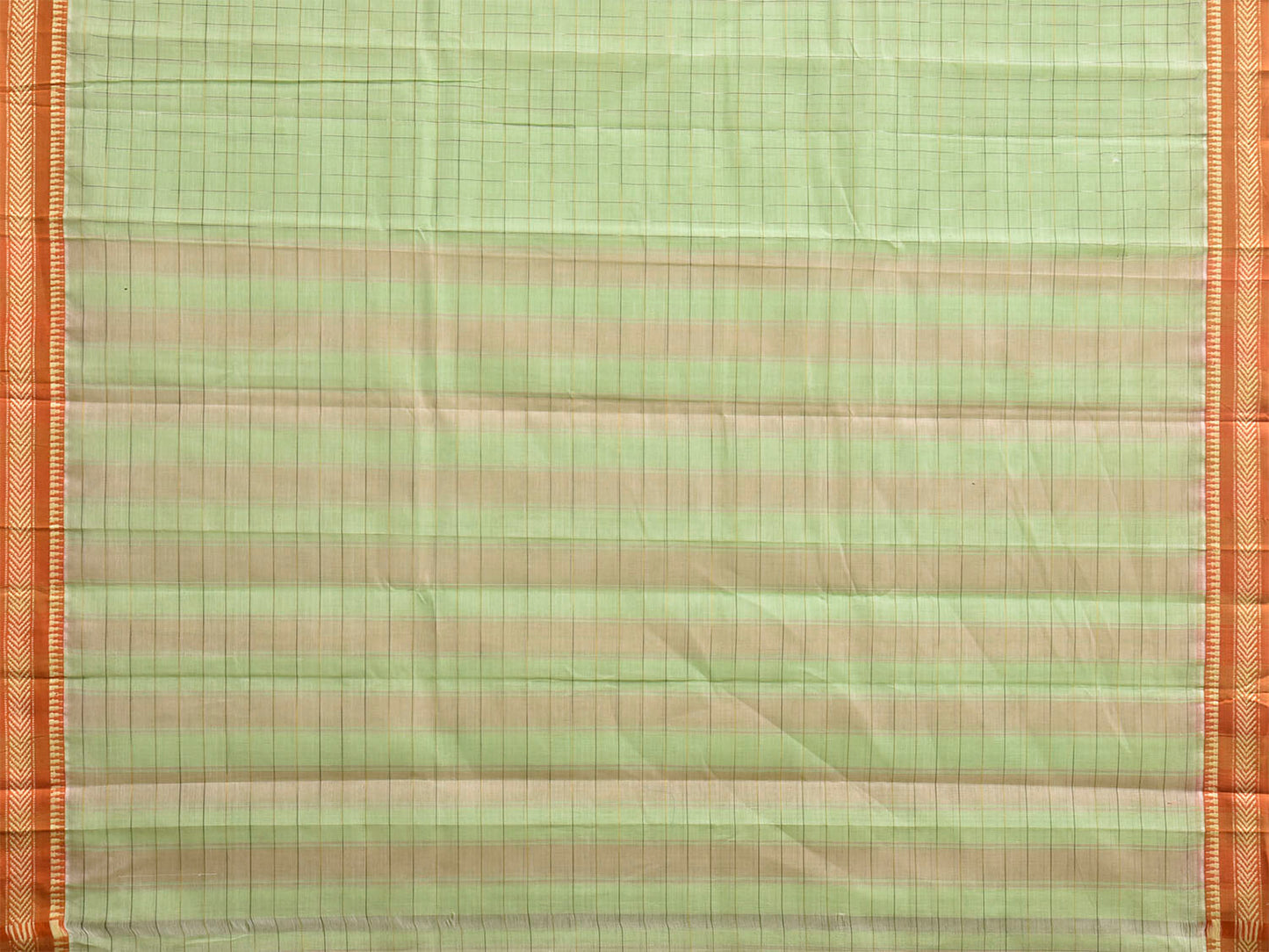 Light Green and Mustard Narayanpet Cotton Handloom Saree with Big Checks Design No Blouse np1403