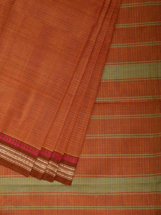 Rust and Light Green Narayanpet Cotton Handloom Saree with Strips Pallu Design No Blouse np1405