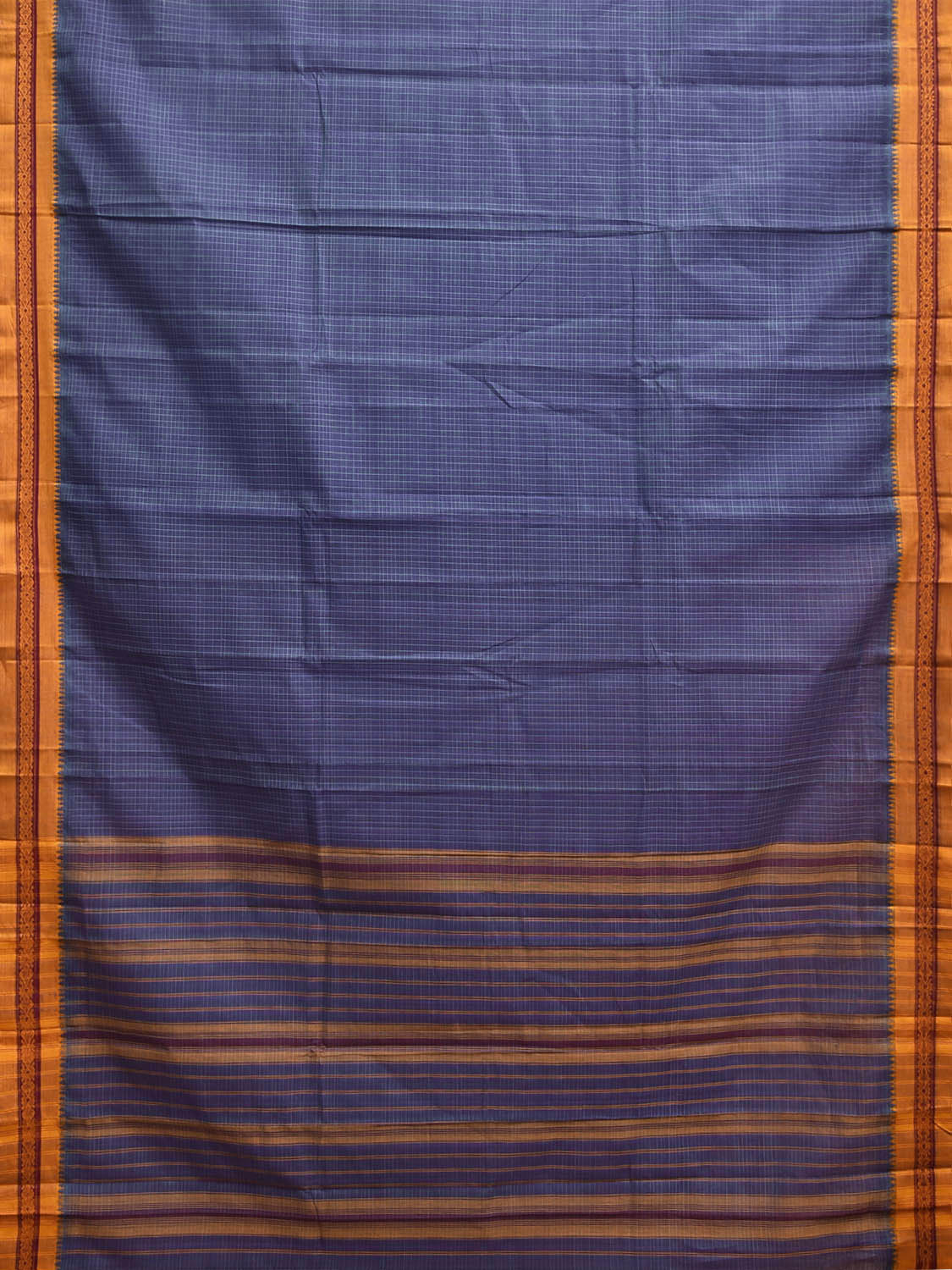 Dark Blue and Yellow Narayanpet Cotton Handloom Saree with Checks Design No Blouse np1406