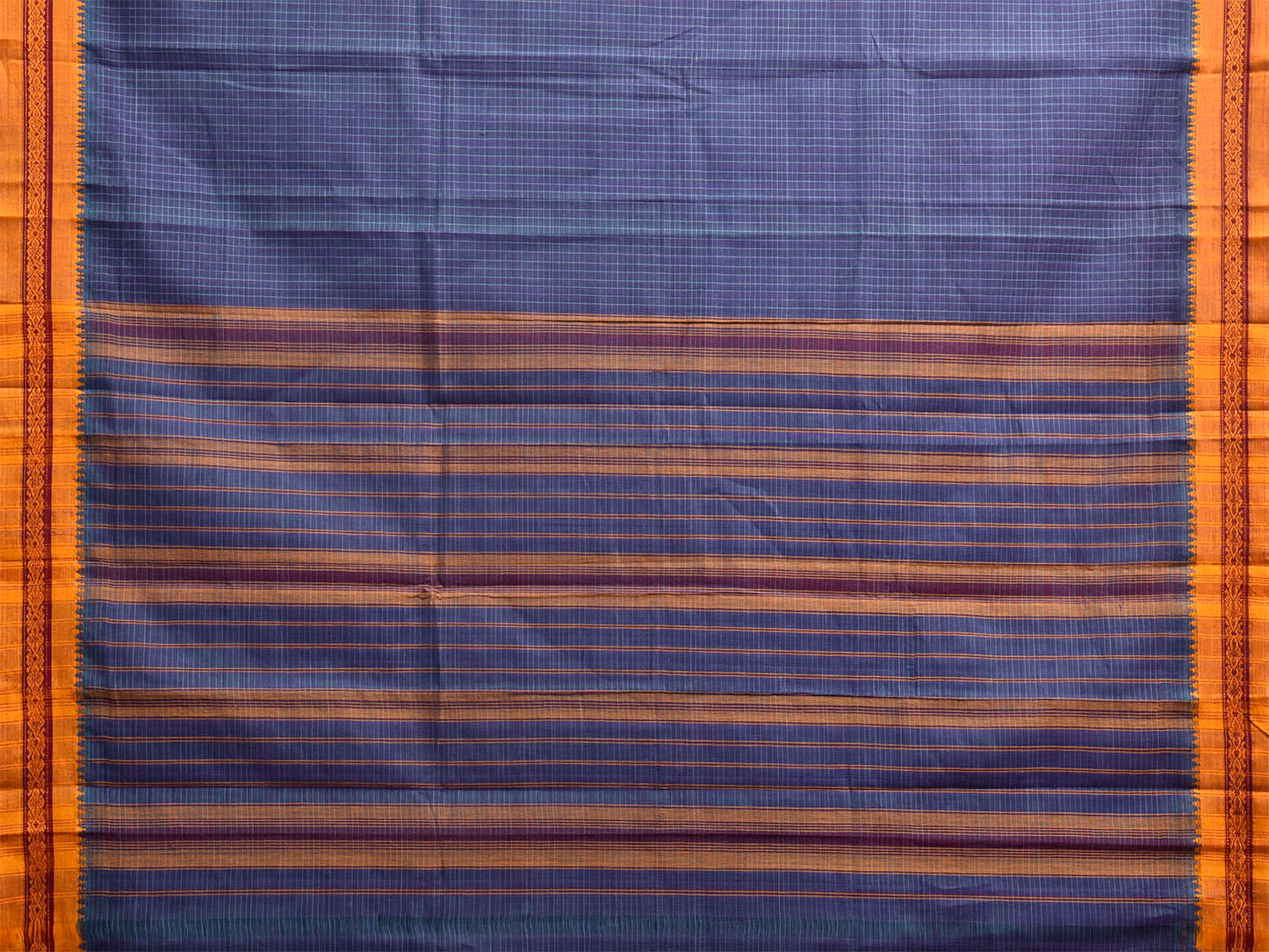 Dark Blue and Yellow Narayanpet Cotton Handloom Saree with Checks Design No Blouse np1406