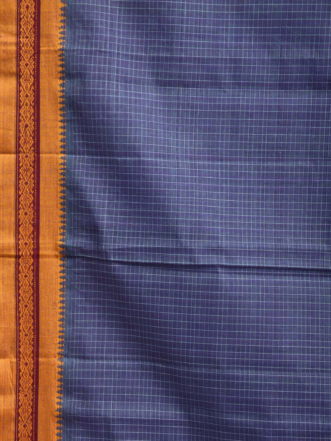 Dark Blue and Yellow Narayanpet Cotton Handloom Saree with Checks Design No Blouse np1406